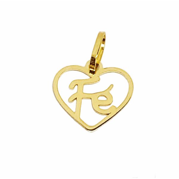 Pingente Coração Fé Pequeno 10MM Ouro 18k 750 
