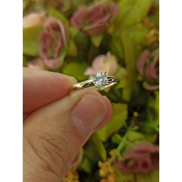 Anel de Noivado Em Ouro 18k/750 2.80mm De Largura Polido/Fosco Abaulado Com 1 Pedra De 5.00mm - 20020