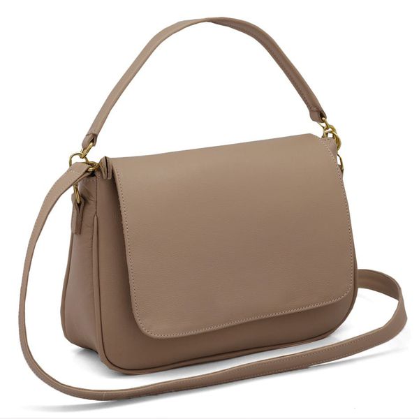 Bolsa Feminina de Mão com Alça Transversal em Couro Legitimo cor Nude - 8601N