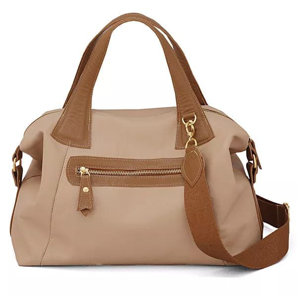 Bolsa Feminina de Mão com Alça Transversal em Couro Legitimo cor Nude e Caramelo - 8603N