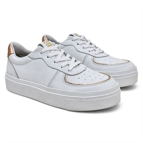 Tenis Feminino Classico Em Couro Confortavel cor Branco e Ouro - 33 ao 40