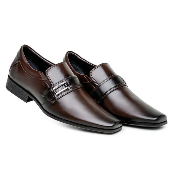 Sapato Masculino Social Estilo Elástico Maior Conforto Cor Café 