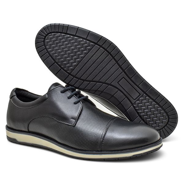 Sapato Oxford Mocassim Classico Masculino Cadarço Elegante Couro Legitimo Preto 5332 