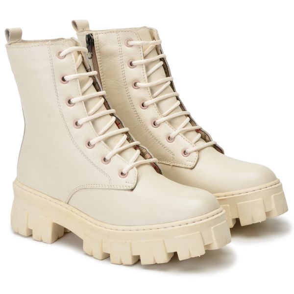 Bota coturno feminina em couro legitimo cor Bege AE44 