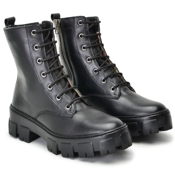 Bota coturno feminina em couro legitimo cor Preto AE44 