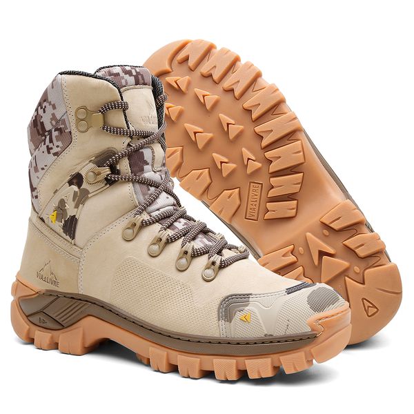 Coturno B10 Cano Medio em Couro Legitmo Cor Nude camuflado