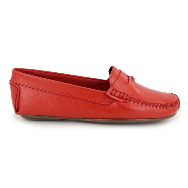 Mocassim Feminino Couro legitimo Confortavel 450V Vermelho