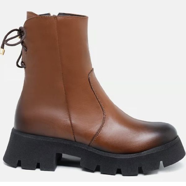 Bota Feminina Couro Legitimo Cano Curto Salto 14200C Cafe