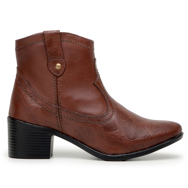Bota Feminina Couro Legitimo Cano Curto Salto 7010C Cafe