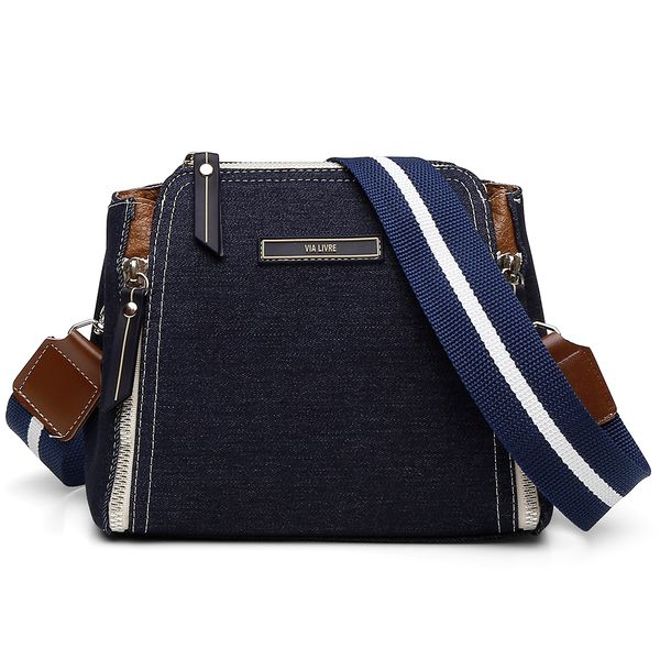 Bolsa 3 Ziper Lona Alça Ajustável Removível Cor Marinho