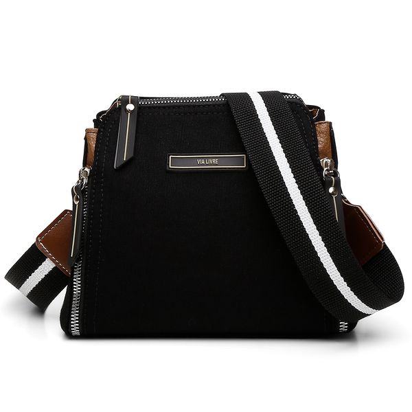 Bolsa 3 Ziper Lona Alça Ajustável Removível Cor Preto