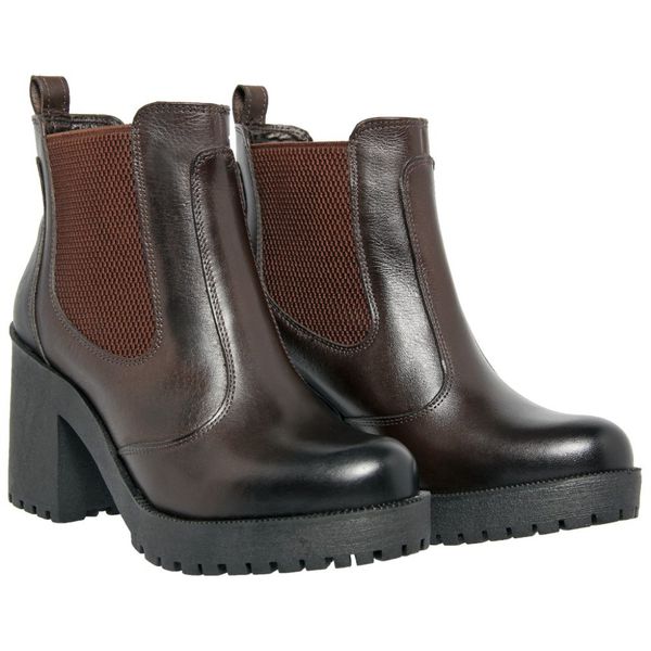 Bota De Couro Fechamento Por Elástico Salto Grosso Cor Café 14030 MF