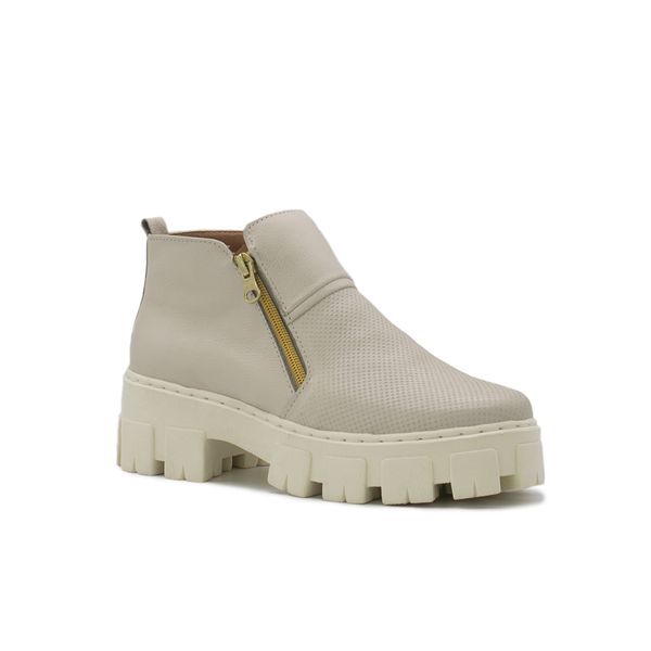 Bota Coturno Feminino Couro Cano Baixo Elegante Sola Tratorada Plataforma Cor Off White Branco