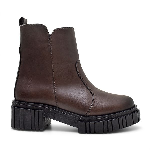 Coturno Feminino Couro Bota cor Café Marrom