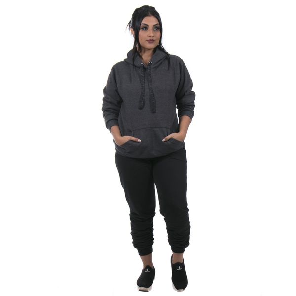 Conjunto Moletom Feminino Calça Preta e Blusa De Moletom Cor Grafite
