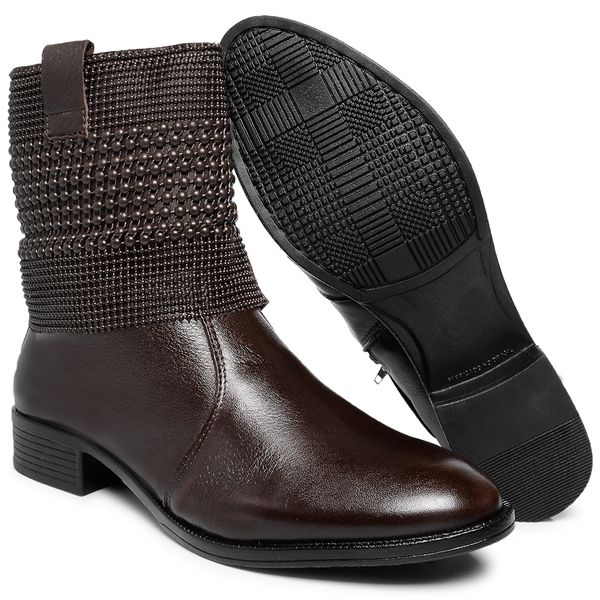 Bota Couro Malha Metal Cor Café 5844