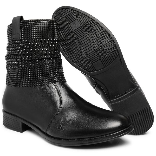Bota Couro Malha Metal Cor Preto 5844