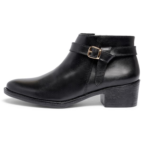 Bota Feminina Estilo Cano Curto Couro Legítimo Salto Cor Preto 6710