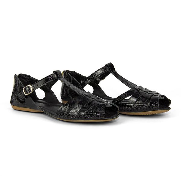 Sandália Artesanal De Couro Cor Verniz Preto - 710