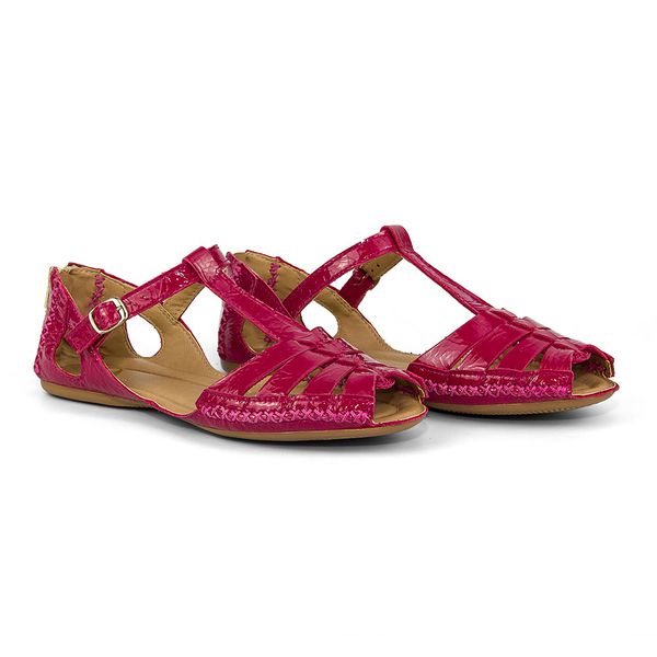 Sandália Artesanal De Couro Cor Rosa Verniz - 710