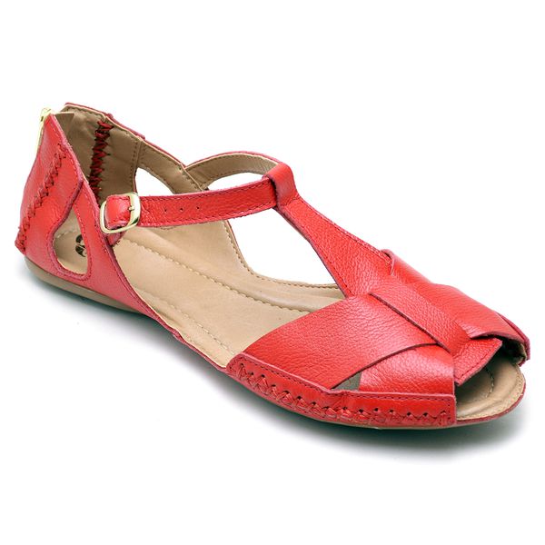 Sandalia Artesanal De Couro Cor Vermelho - 780