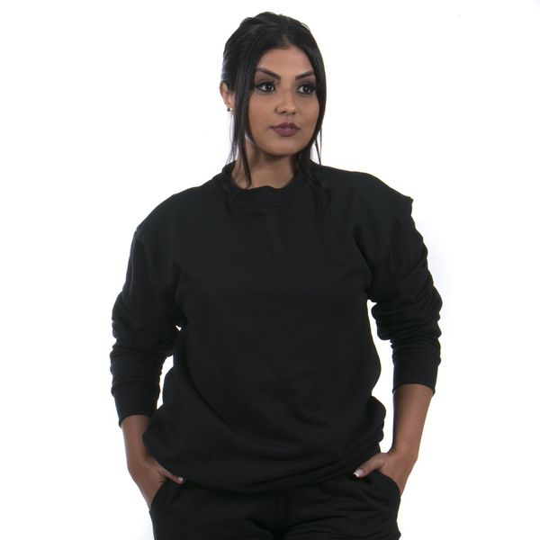 Moletom Gola Careca Liso Feminino Cor Preto