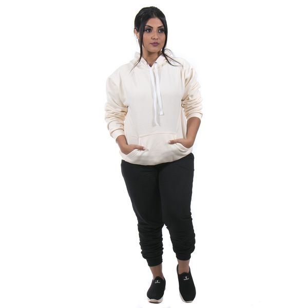 Conjunto Feminino Calça Preta e Blusa Moletom Cor Off White