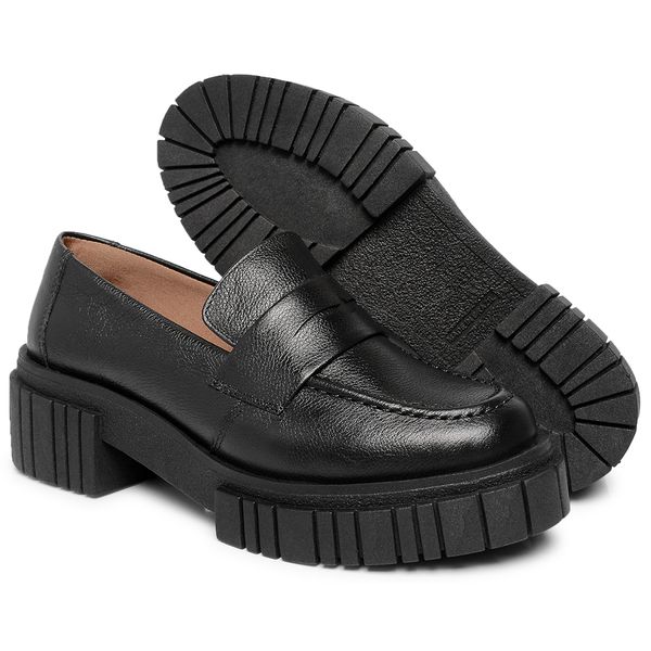 Mocassim Couro Tratorado Gravata Cor Preto 9002 FER