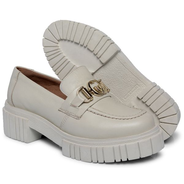 Mocassim Couro TratoradO Metal Cor Branco 9003 FER