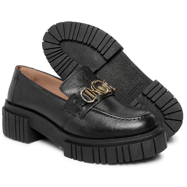 Mocassim Couro Tratorado Metal Cor Preto 9003 FER