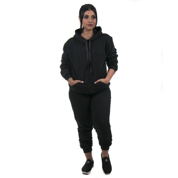 Conjunto Feminino Calça Preta e Blusa De Moletom Cor Preto
