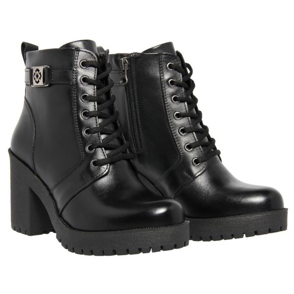Bota De Couro Zíper e Fivela Lateral Cor Preto 14020 MF