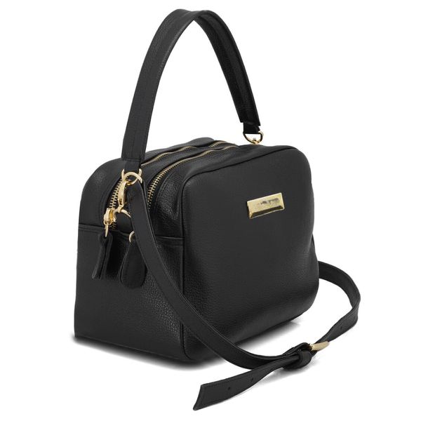 Bolsa Bau IV em Couro Alças Transversal Regulável e Alça de Mão cor Preto