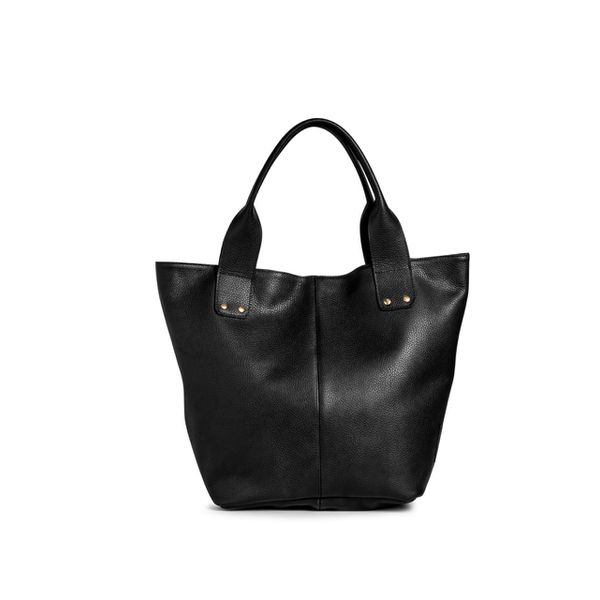 Bolsa Sacola Couro Legítimo Alça de Ombro Fechamento Botão Cor Preto