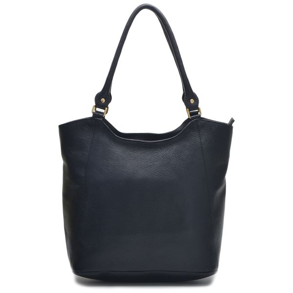 Bolsa Sacola Couro Legítimo Alça de Ombro Fechamento Zíper Cor Preto 