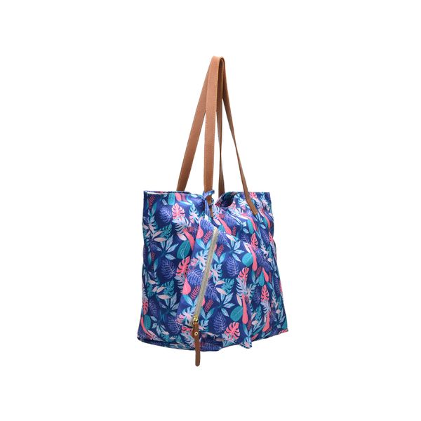 Bolsa Sacola + Necessaire Tecido Impermeável Alça de Ombro Fechamento Zíper Cor Jardim Azul