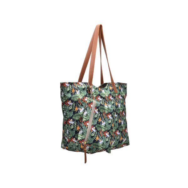 Bolsa Sacola + Necessaire Tecido Impermeável Alça de Ombro Fechamento Zíper Cor Multi Flores Floral