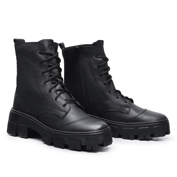  Coturno MB Couro Feminino Valentina Plataforma Cor Preto 