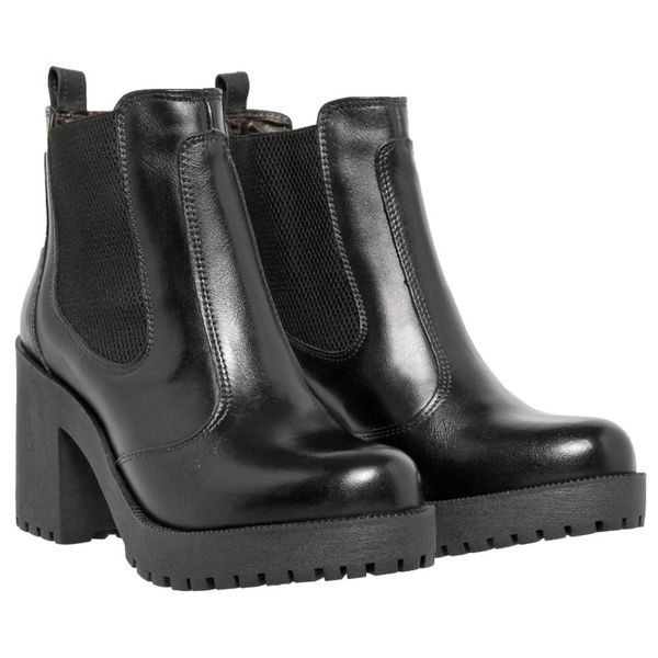 Bota De Couro Fechamento Por Elástico Salto Grosso Cor Preto 14030 MF