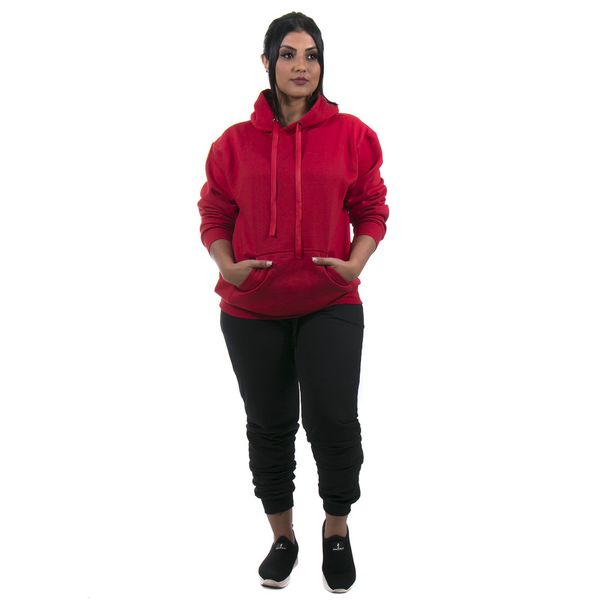 Conjunto Feminino Calça Preta e Blusa Moletom Cor Vermelho