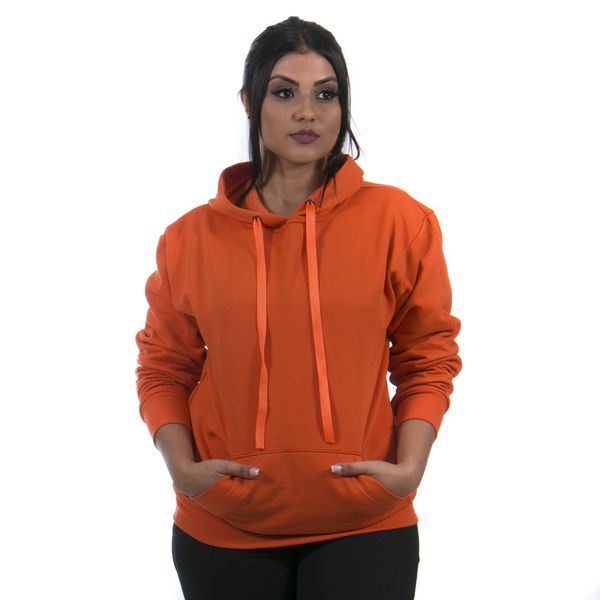 Blusa de Moletom Canguru com Capuz Feminina cor Laranja