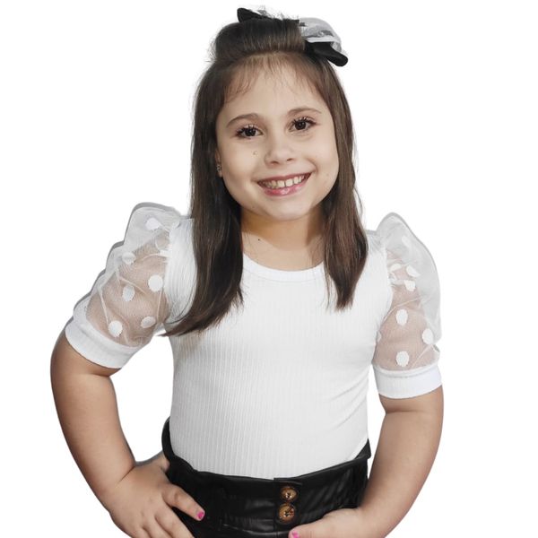 Blusa Manga Curta Tule Branca