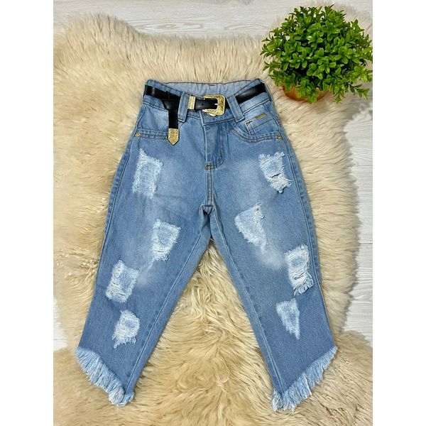calça jeans infantil menina barra diagonal