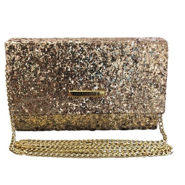 Bolsa Clutch Baladeiros Pequena Glitter Grosso Dourada