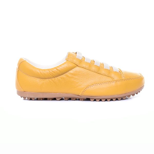 Sapatênis Feminino em Couro Legítimo de Elástico Cor Amarelo Mod.101 