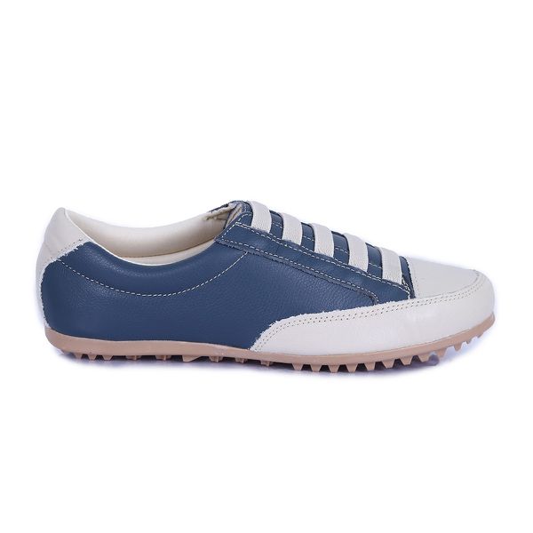 Sapatênis Feminino em Couro Legítimo de Elástico Cor Azul Marinho c/Bege Mod.101