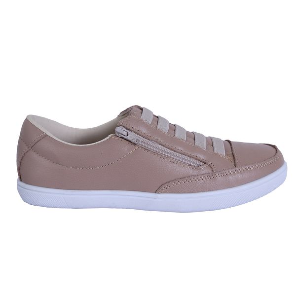 Sapatênis Feminino Casual Rasteiro em Couro de Ajuste Elástico e Zíper Lateral Muito Leve e Confortável