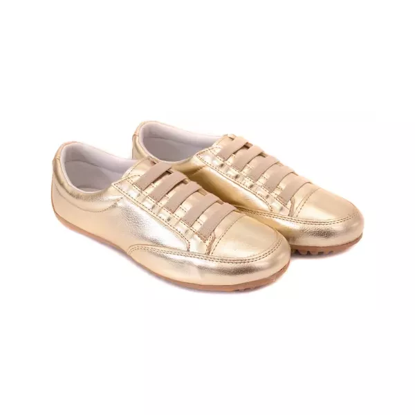 Sapatênis Feminino Couro Ecológico Vernizado Cor Ouro Light Mod. 801