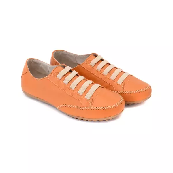 Sapatênis Feminino Em Couro Legítimo De Elástico Cor Laranja Mod.101