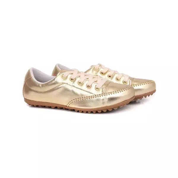 Sapatênis Feminino Couro Ecológico Vernizado Cor Dourado Mod. 800